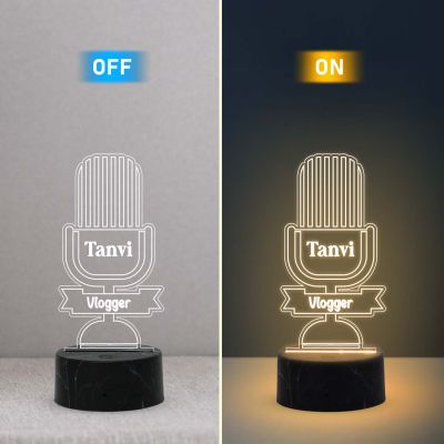 3D Illusion Vlogger Microphone Design Night Lamp with Warm White Light Customized with Name Gift For Kid